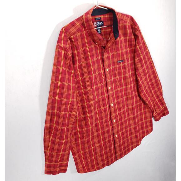 Chaps Shirt Men Extra Large Red Yellow Plaid Preppy Casual Easy Care Button Down - Picture 6 of 11